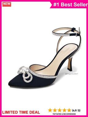 Rhinestone Bow Satin Slingback Kitten Heels Pointed Toe Wedding Party Pumps